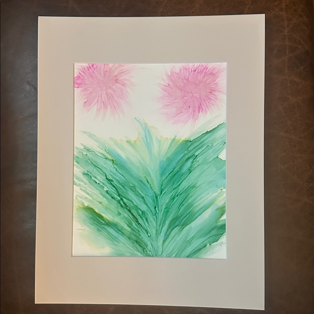 Handcrafted original pink abstract botanical alcohol ink wall decor painting